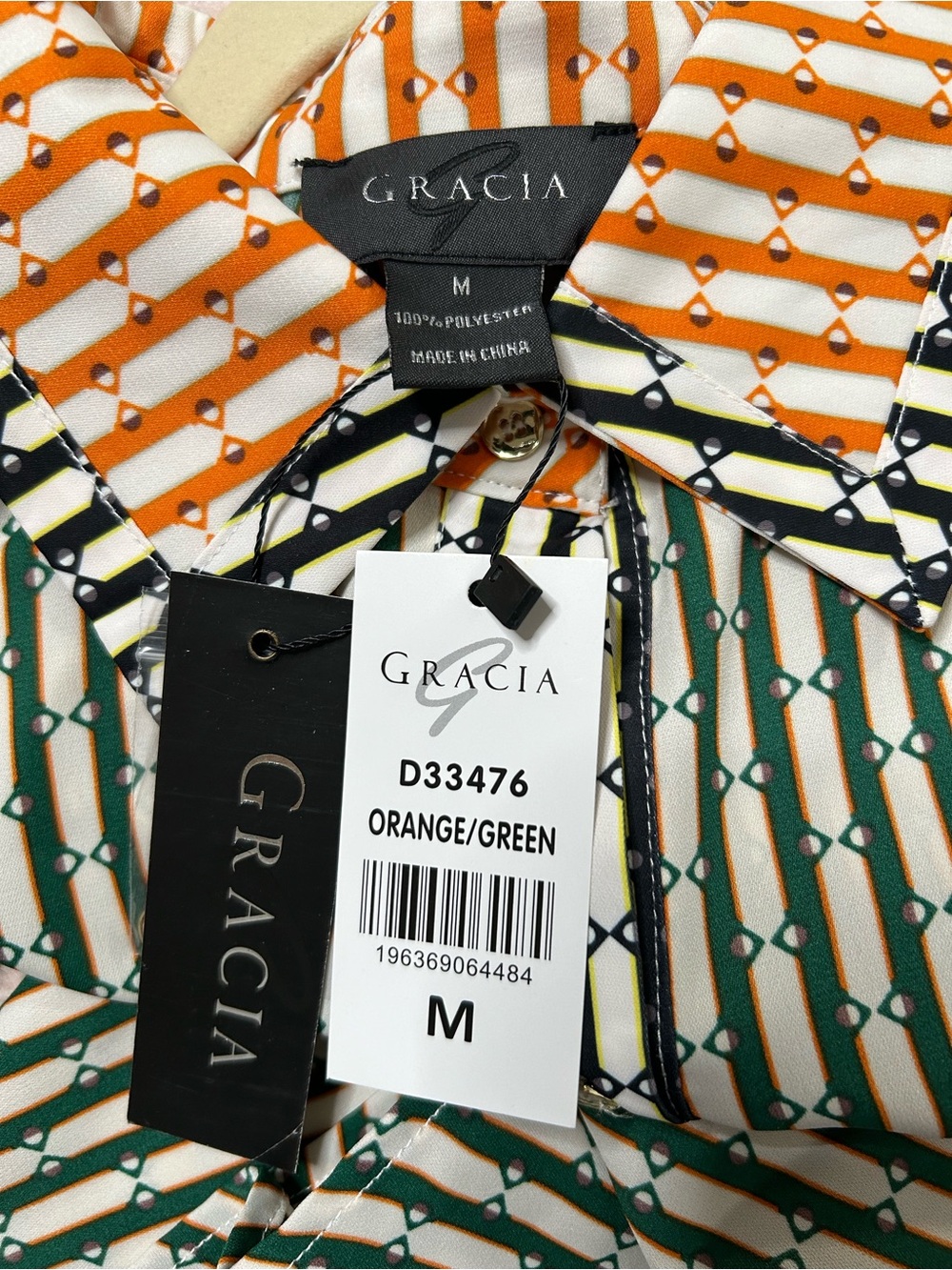 NWT Gracia Green Orange Black Striped Button Up Shirt Dress Size Medium Office - Picture 3 of 12
